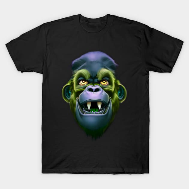 Evil Monkey Face Green T-Shirt by PNPTees